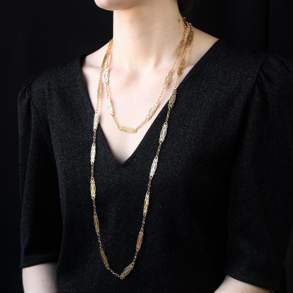 French Art Nouveau 18 Karat Yellow Gold Art Nouveau Long Necklace - Picture 9 of 16